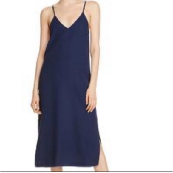 navy slip dress midi